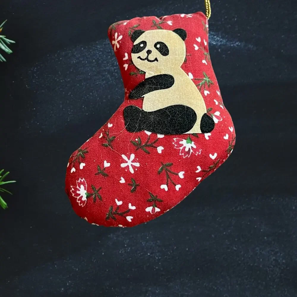 Vtg. Set of 3 Panda Cat Sheep Pillow Christmas Holiday Ornaments Retro Animal